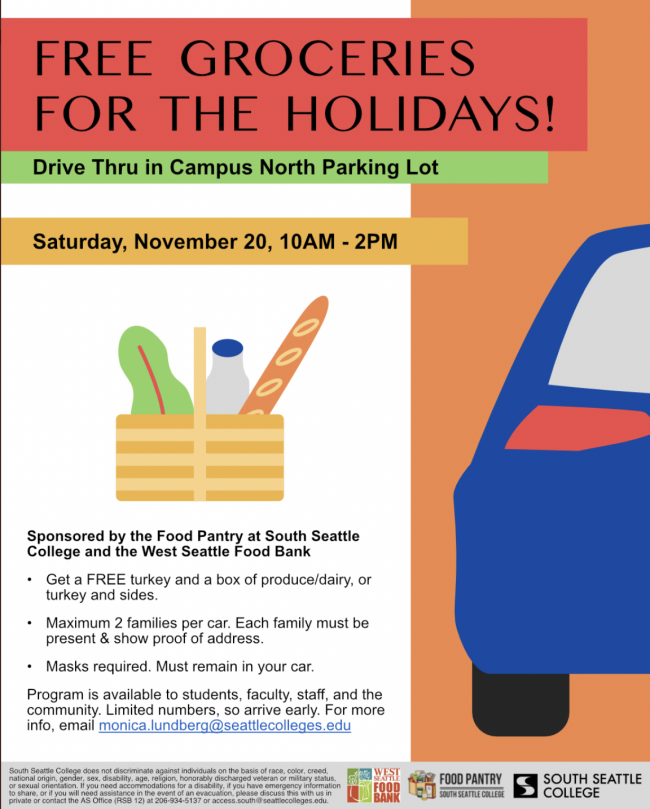 South Seattle College Student Life Pantry offering free Thanksgiving